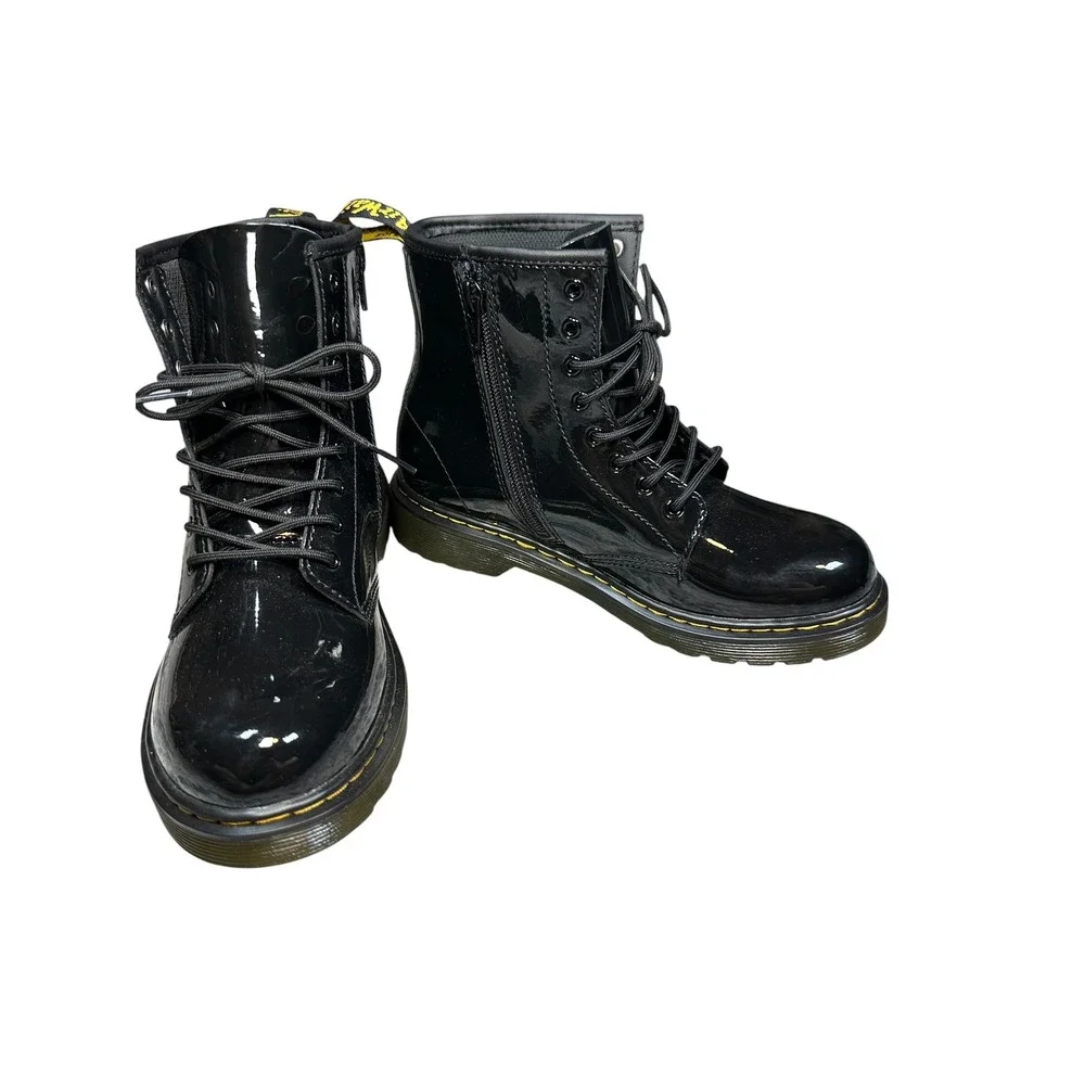 Dr. Martens 1460 J Black Patent Leather Lace Up Side Zip Boots Kids Size 4 US M